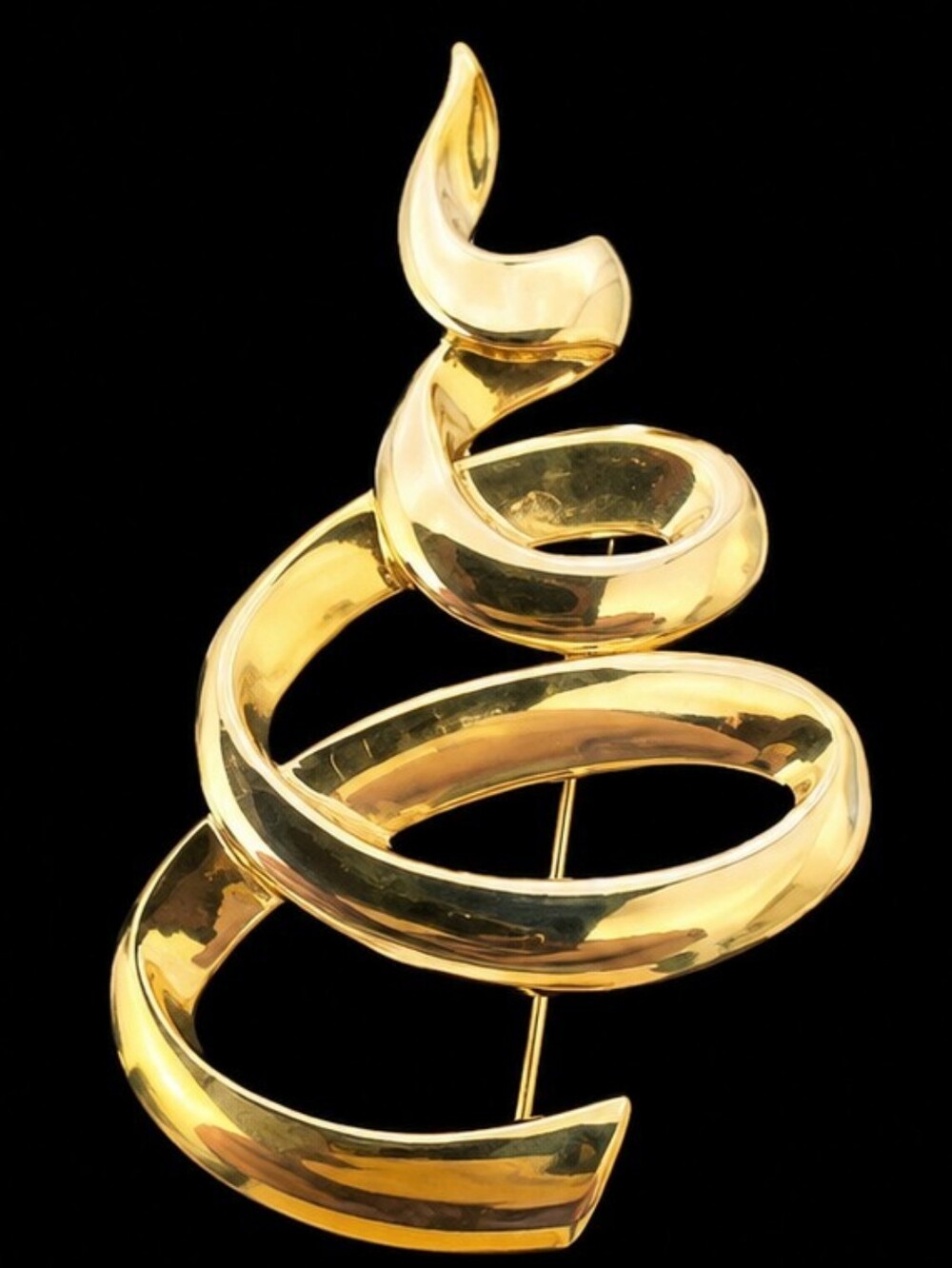 Vintage JJ Jonette Gold Tone Modernist Spiral Brooch Abstract Stylized Christmas